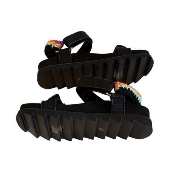 Sandro Shell And Crochet Neon Knit Braided Noir Sandals Platform Size 5.5 NIB - Picture 9 of 13